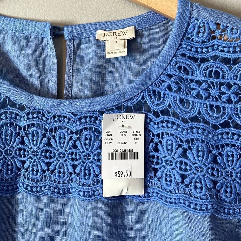 New! J. Crew Factory Linen Top Crochet Women's Size 2 Blue NWT - Picture 4 of 13